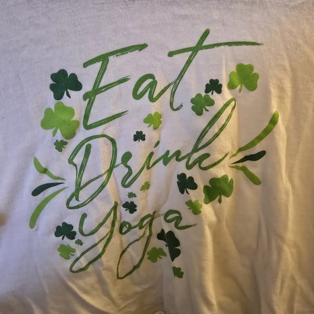 Miken White Tee with Bright and Dark Green Shamrock Print